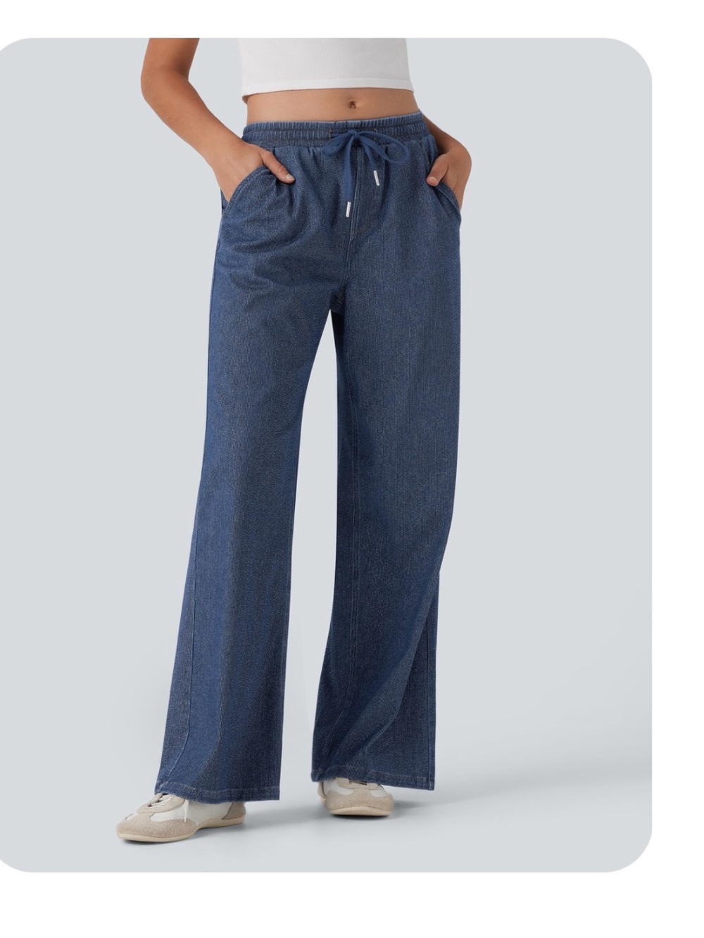 HALARA Wide Leg Drawstring Jeans in Dark Blue
